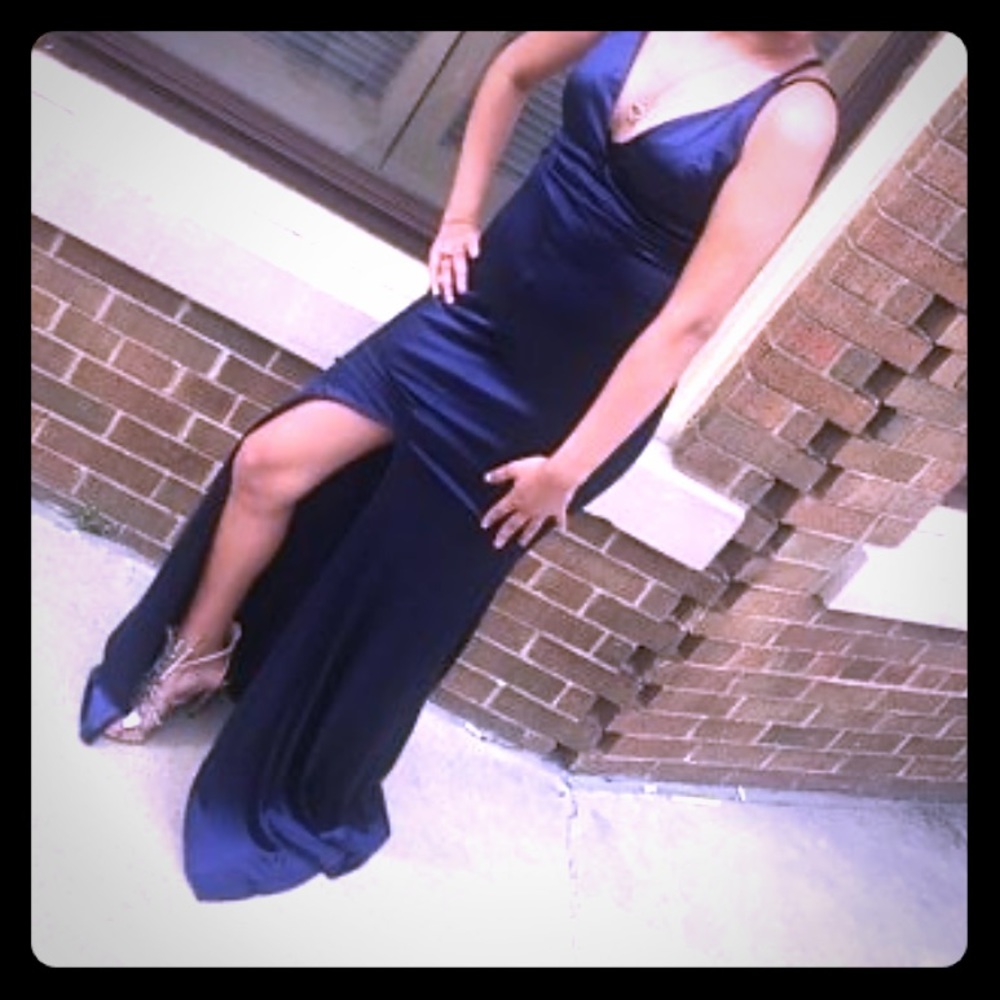 Long silk blue dress